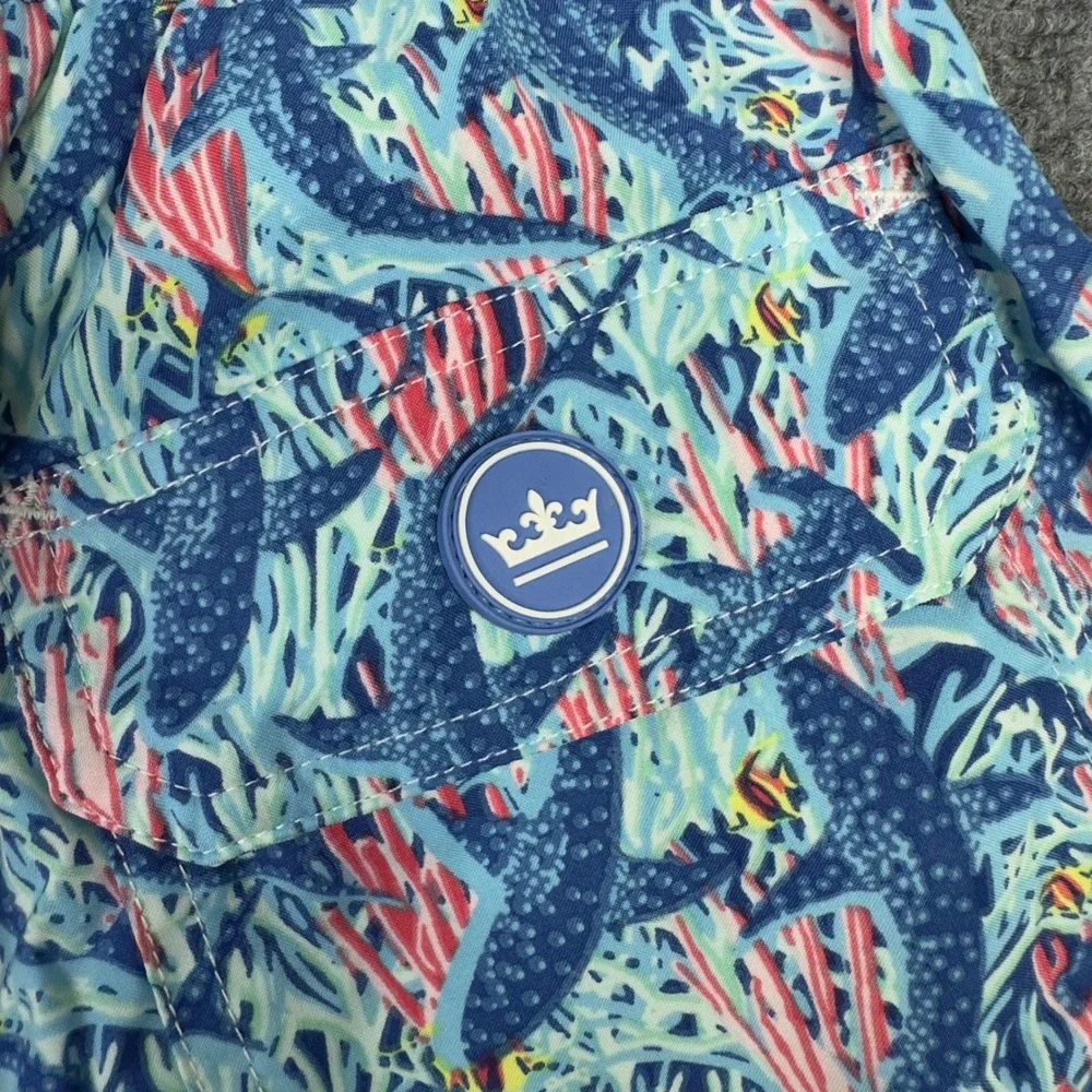 Peter Millar Seaside Collection Swim Trunks Mens M Blue Shark Coral‎ Vacation